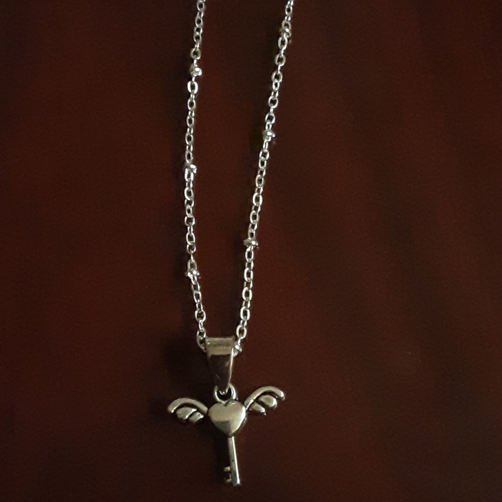 silver necklace beaded with charm